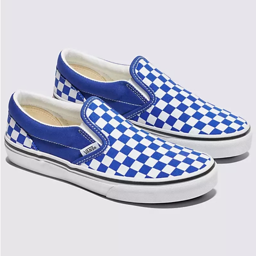 Vans Slip-On Checkered (White & Periwinkle) Women's Size 6.5